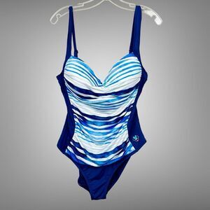 Disney Parks Womens Size XXL One Piece Swimsuit Ruched Minnie Mouse Blue Stripes